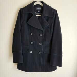 London Fog Black Wool Pea Coat, Sz Small